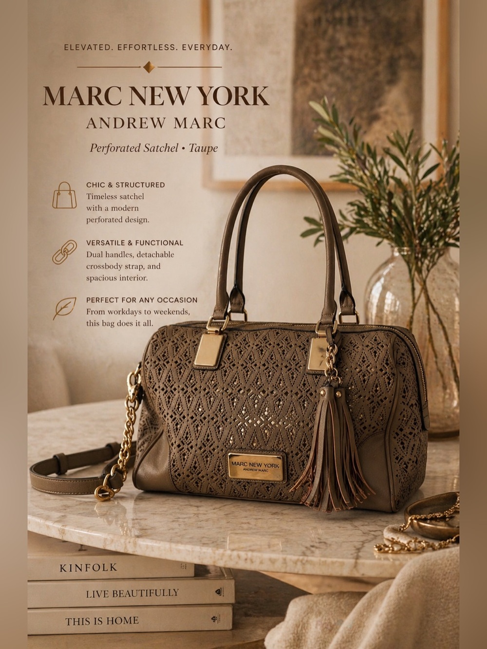 Marc New York Andrew Marc Perforated Satchel Crossbody Taupe
